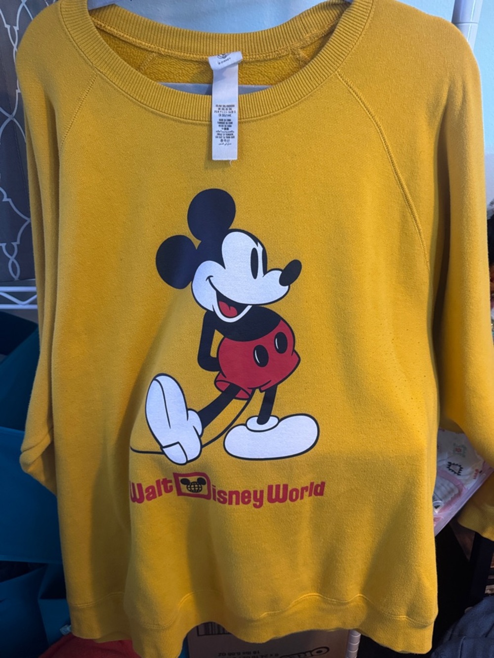Disney Yellow Mickey Mouse Crewneck Sweatshirt for Women